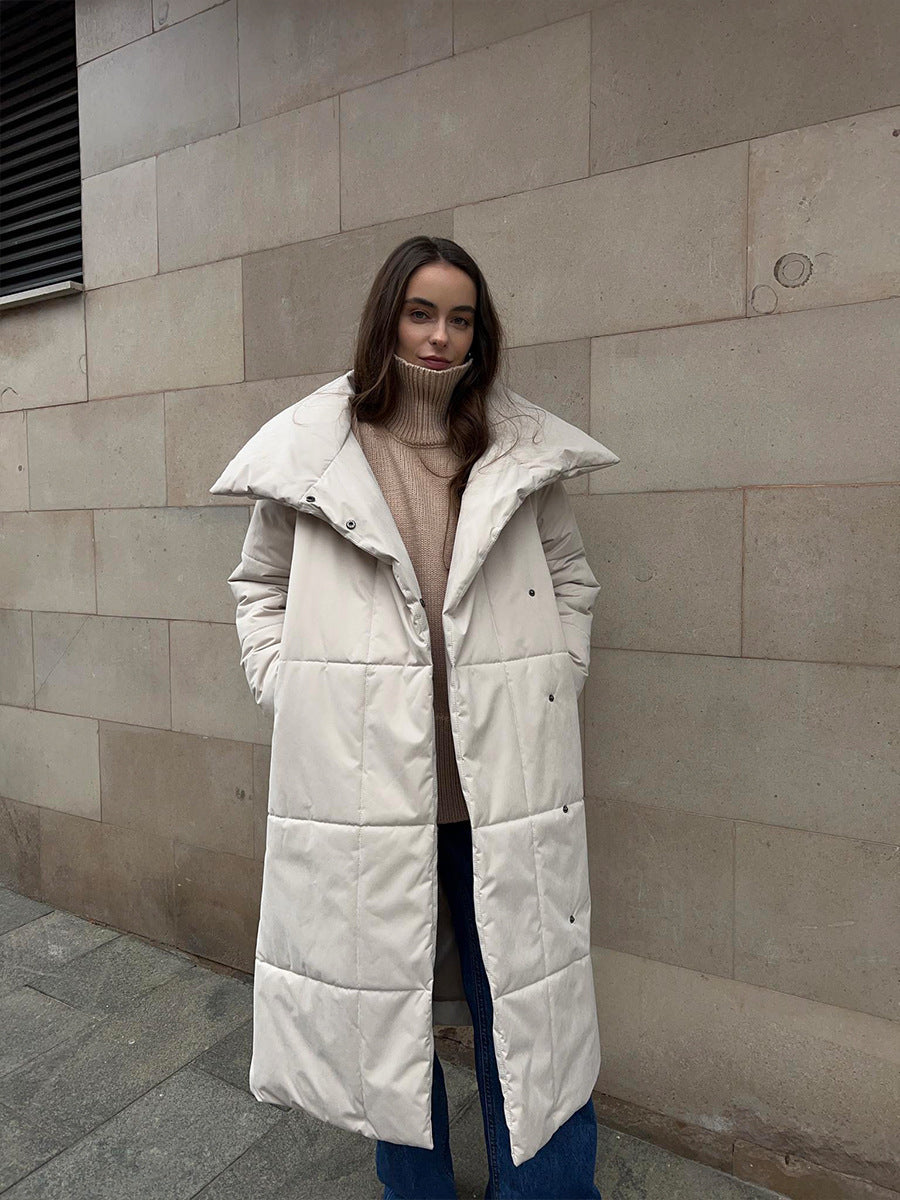 Fashion Large Lapel Long Coat Winter Warm Cotton Jacket With Pockets And Lace-up Design Casual Solid Color Thick Coat For Women Outwear Clothing - Bellarte Enchanté Fashion Large Lapel Long Coat Winter Warm Cotton Jacket With Pockets And Lace-up Design Casual Solid Color Thick Coat For Women Outwear Clothing